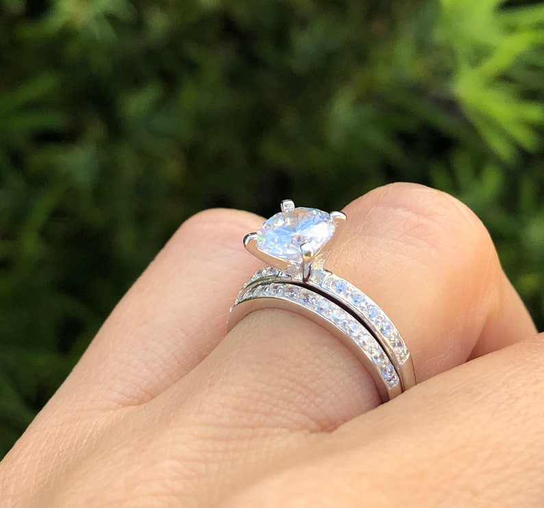 Classic Round Cut Wedding Ring Set. Sterling Silver Wedding Etsy