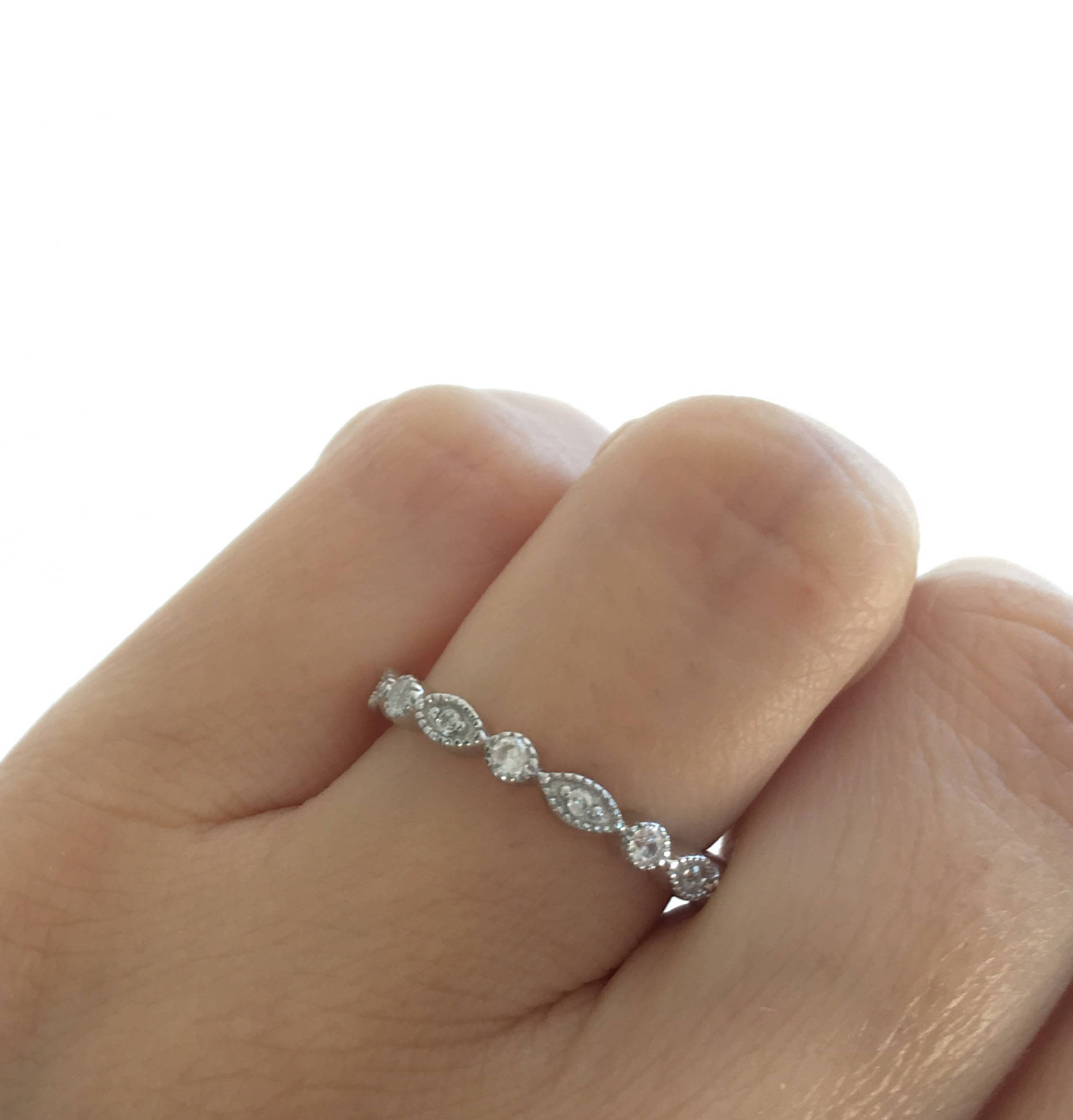 Sterling Silver Marquise Art Deco Wedding Band Ring With CZ - Size 4 To 10, Stackable 6 thumbnail image