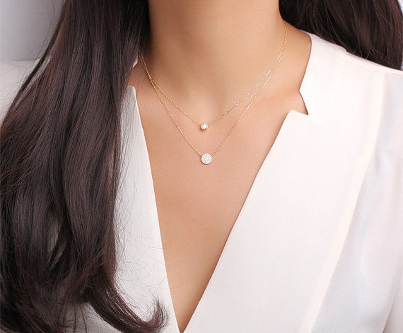 Pave Disc Necklace. Silver Disc Necklace. CZ Disc Necklace. Pave Zircon ...