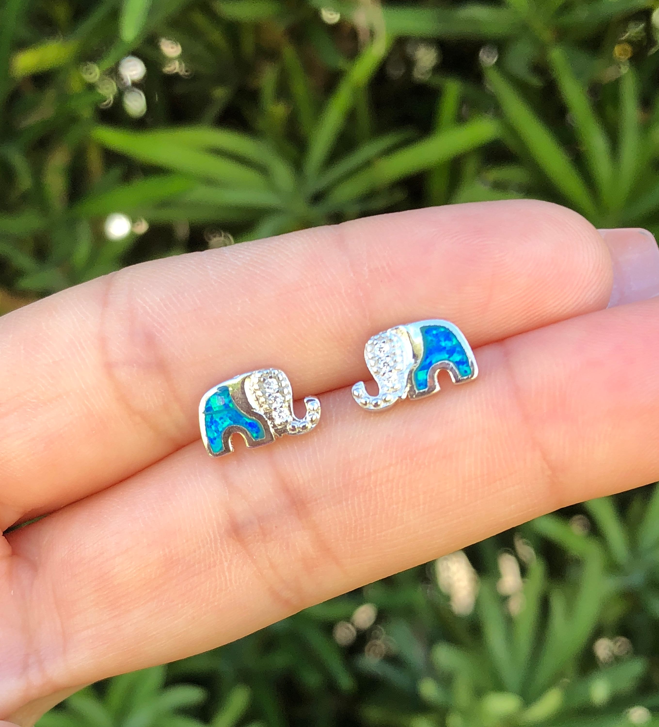 10k Rose Gold Ethiopian Opal Cushion Stud Earrings – Pinctore Rose Gold Elephant Earrings with Opal Accents display picture 1