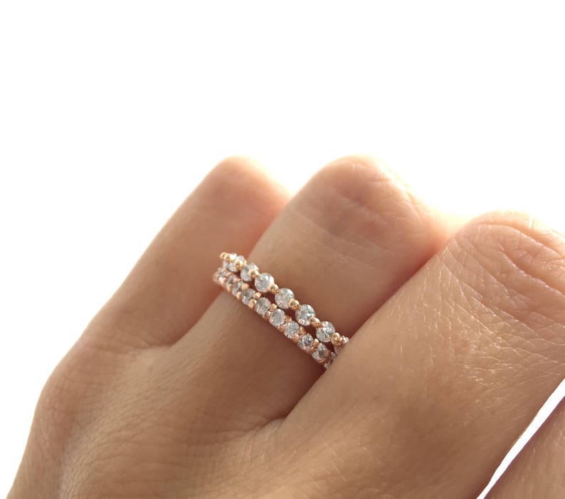 Rose Gold Wedding Ring Set. Rose Gold Eternity Band. Eternity Ring. Stacking Rings. Rose Gold Stackable Rings Packed In A Luxury Gift Box. image 2