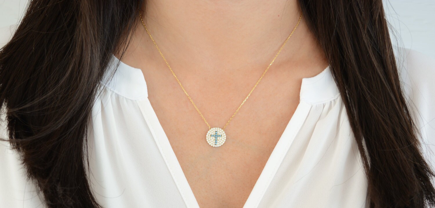 Sterling silver circle cross necklace. Sterling silver gold Etsy