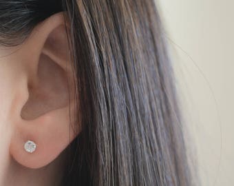 Round Cz Stud Earrings. Sterling Silver Small Cz Stud Earrings. 4MM Stud Earrings.