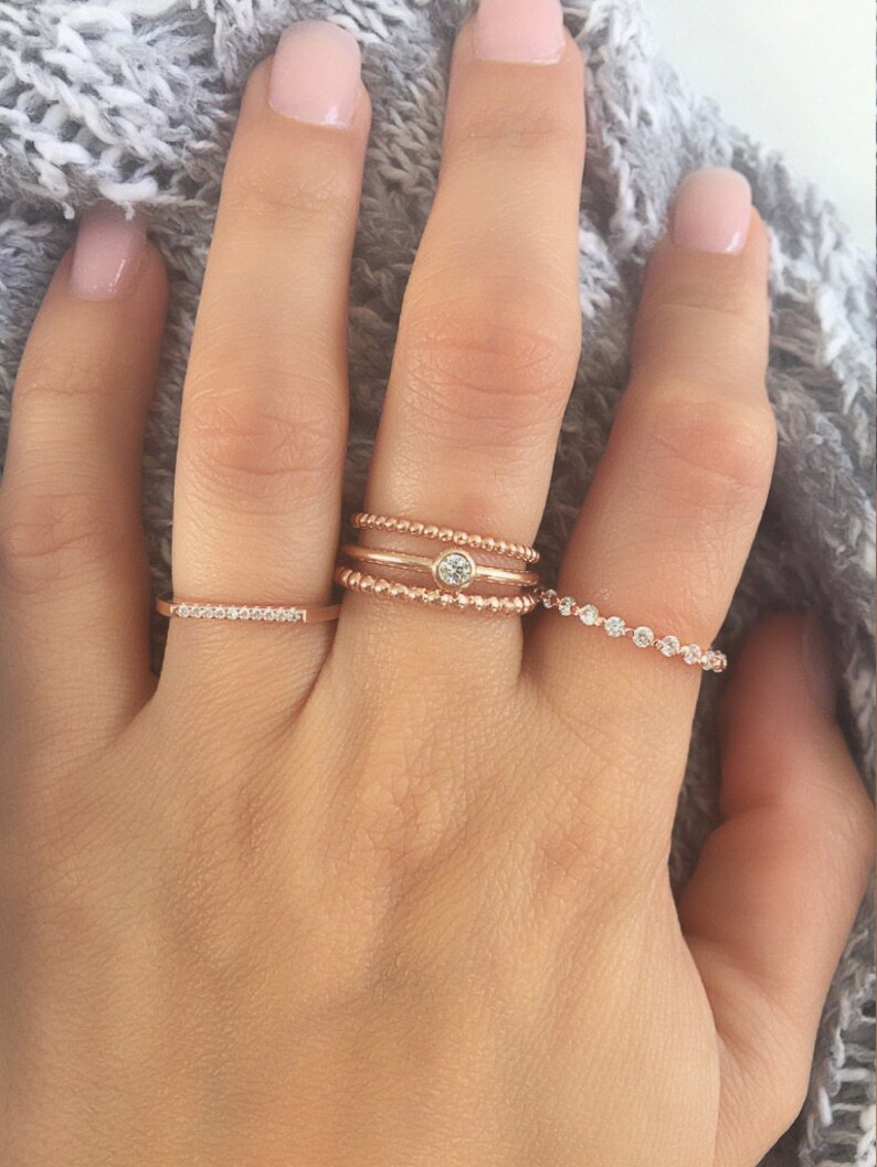 High quality sterling silver ring set. Silver ring set. Ring set. Eternity band ring. Knuckle ring, beaded ring, solitaire ring. image 3