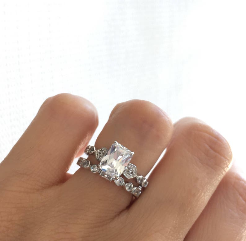 Bridal Ring Set. Vintage Style Wedding Ring. Art Deco Wedding Etsy