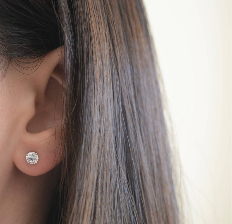 Sterling Silver High Quality Cz Stud Earrings. Round Cz Studs. Etsy