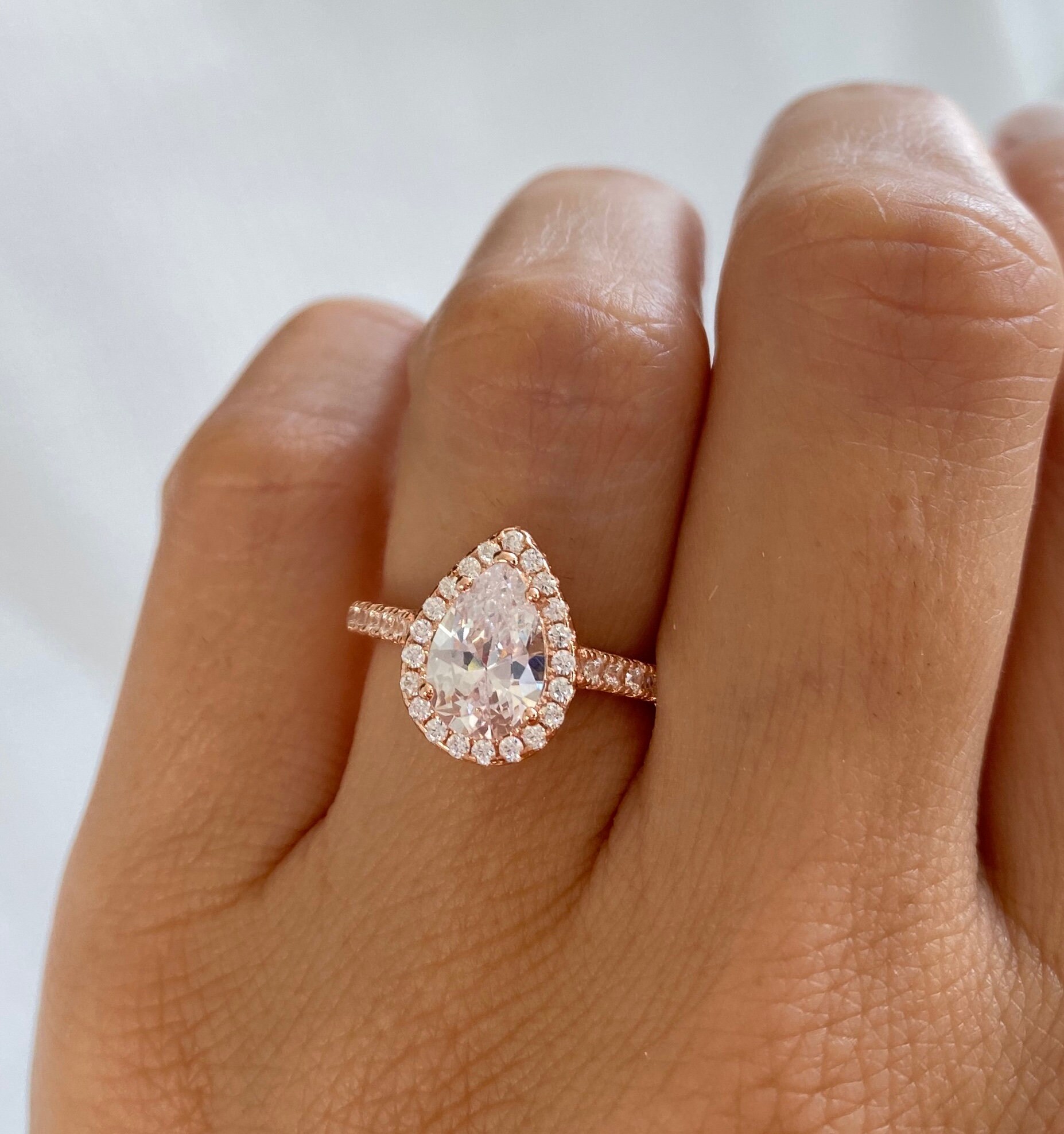 2.2 Ctw Rose Gold Pear Engagement Ring. Teardrop Ring. Pear Shaped