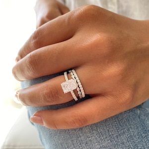 2.50 ctw Wedding Ring Set. Sterling Silver Radiant Cut Engagement Ring. Anniversary Rings. Art Deco Band. Half Eternity Ring. Silver Rings.