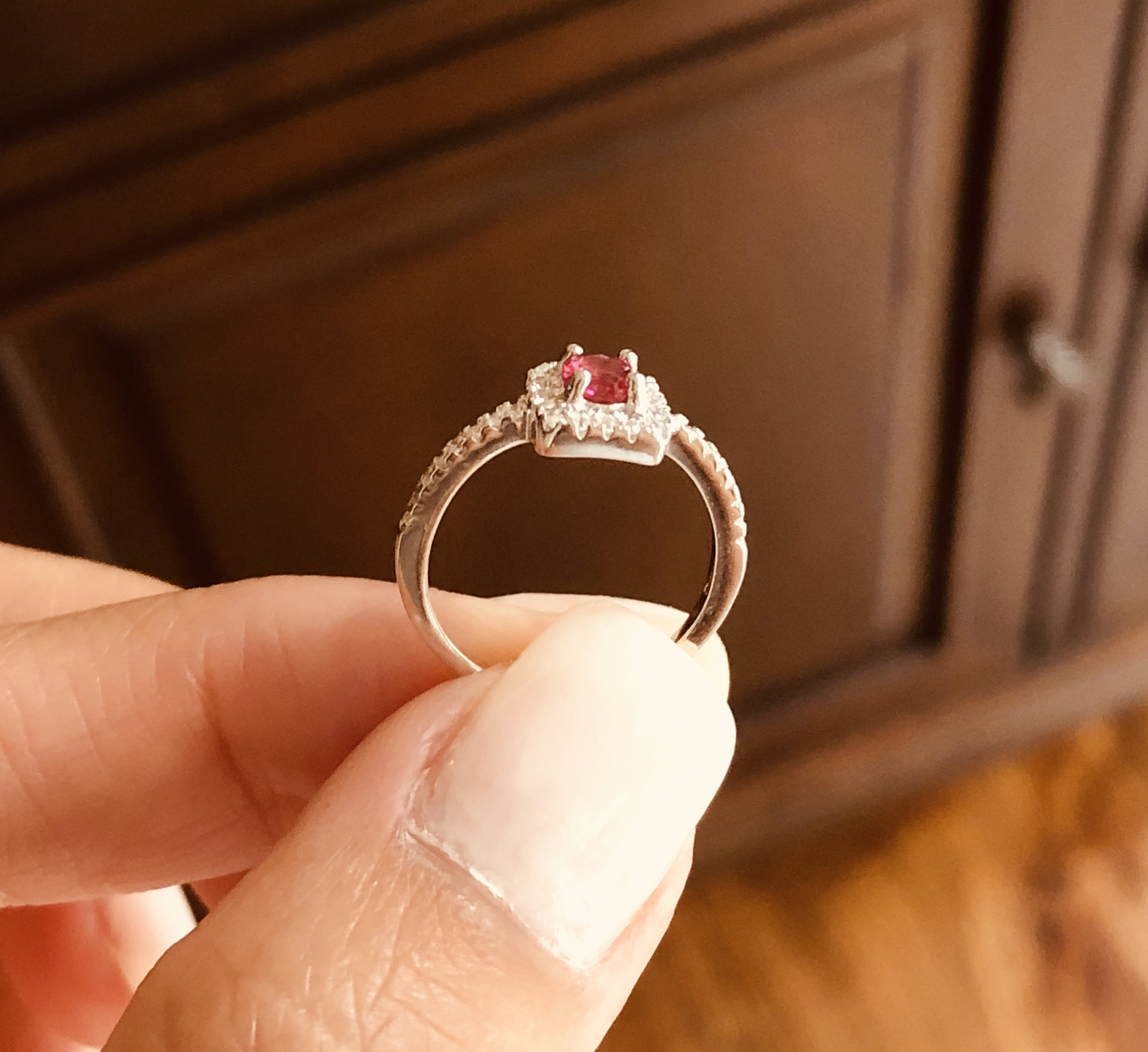 Ruby Ring. Sterling Silver Delicate Ruby Ring. Round Halo Ruby | Etsy