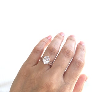 Rose Gold Oval Engagement Ring Set. Sterling Silver Rose Gold Plated Ring Set. Stacking Rings. Rose Gold Wedding Rings. Oval Engagement Ring