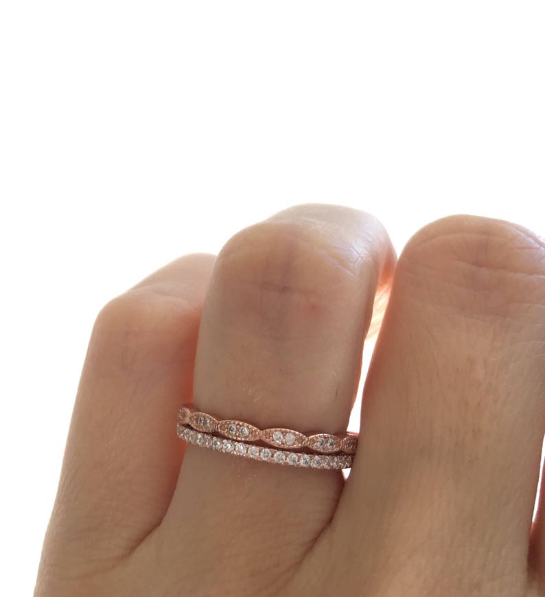 Art Deco Wedding Band and Half Eternity Band Set. Rose Gold Etsy