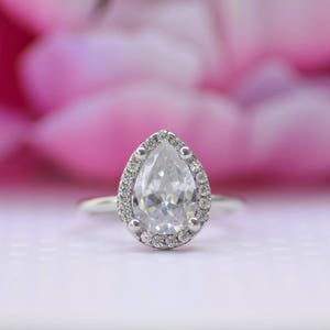 Sterling Silver Pear Halo Ring. Classic Pear Engagement Ring. Teardrop High Quality Cz Diamond Ring. Wedding Ring. Top Quality Cz Ring. image 5