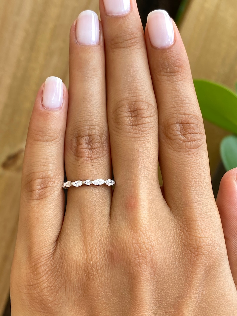 Silver Wedding Ring Marquise Ring Round and Marquise Band Art Deco Vintage Wedding Band Half Eternity Stackable Band Eternity Band Ring