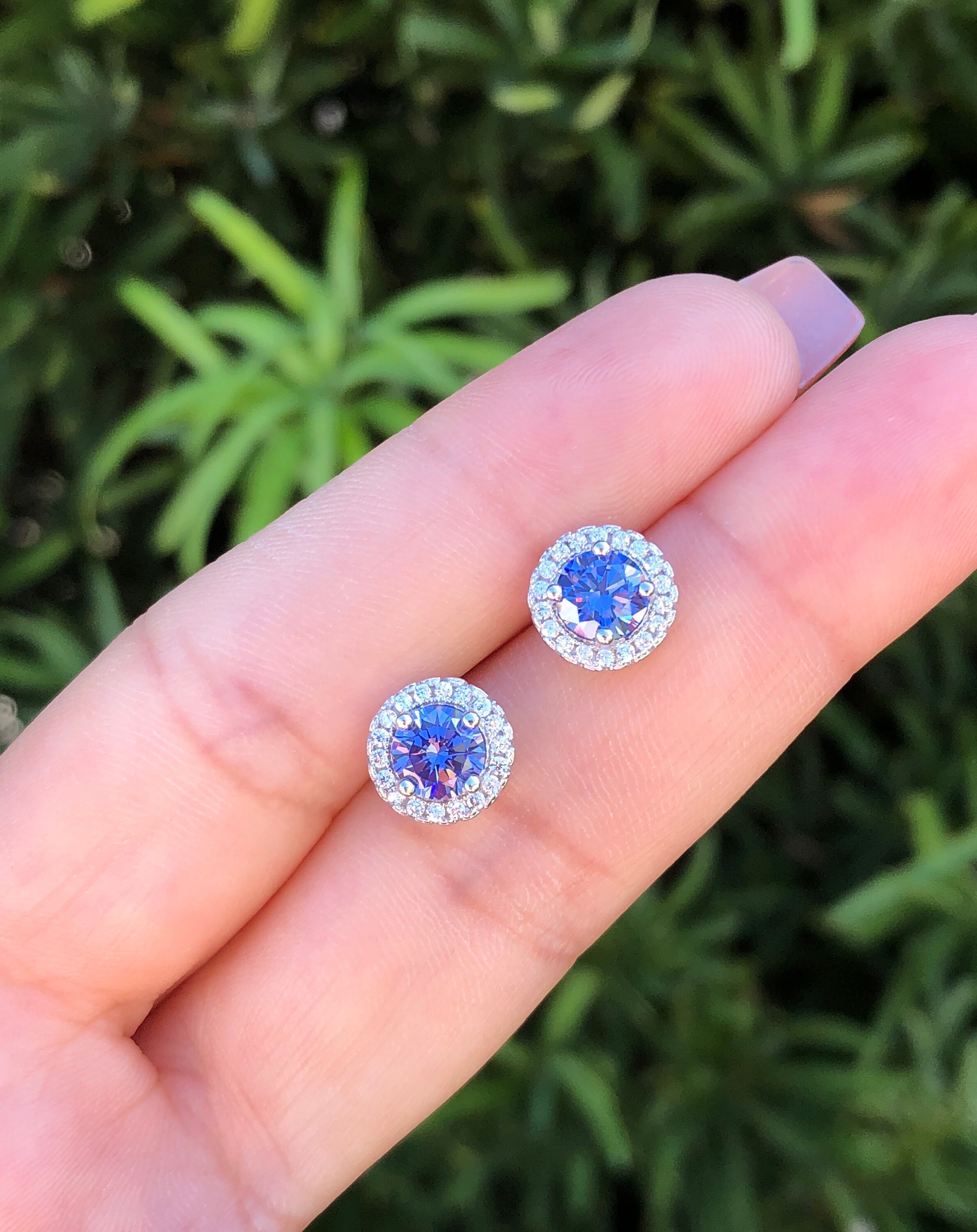Tanzanite halo earrings best sale