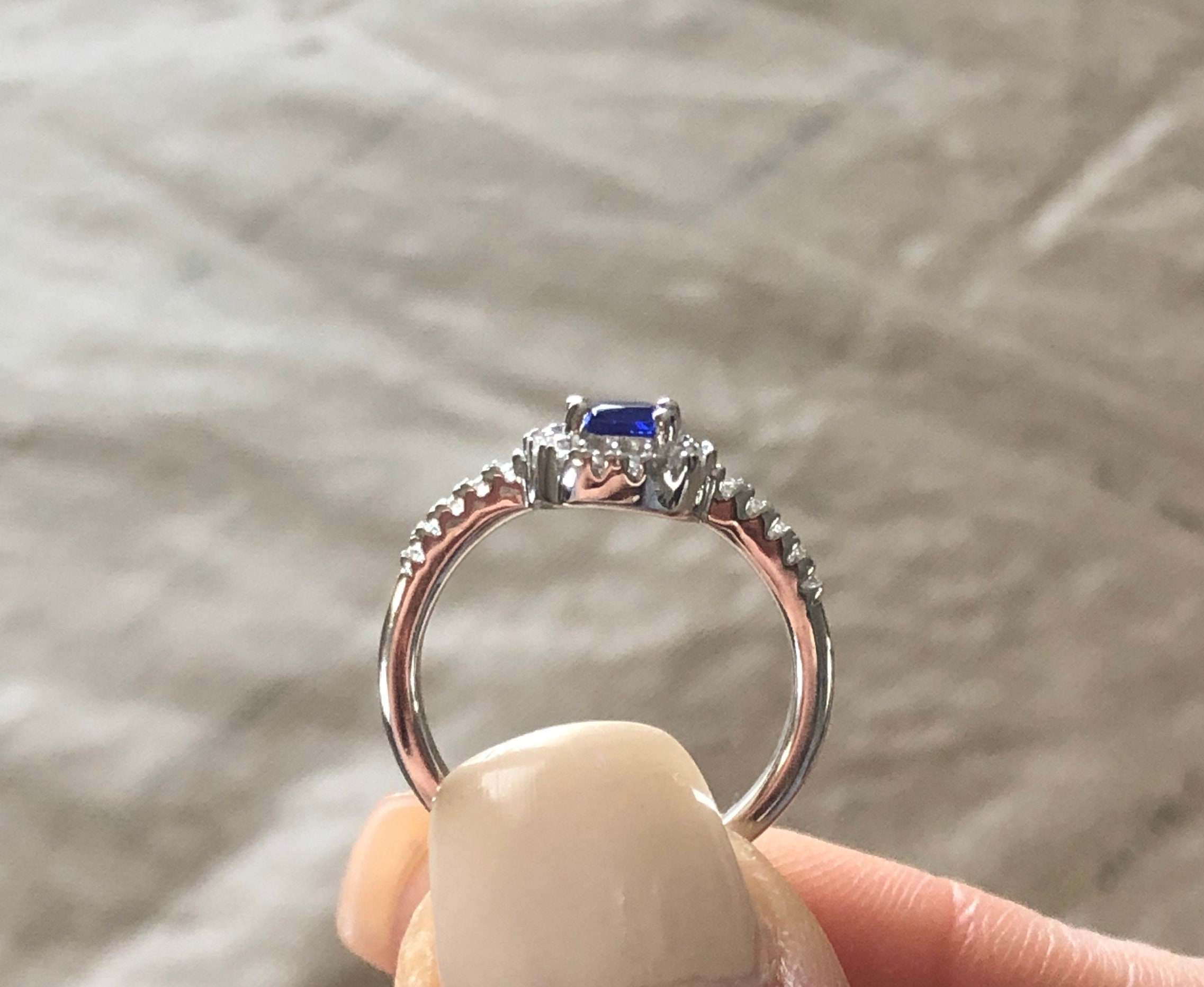 Rectangle Simulated Sapphire Halo Ring – .925 Sterling Silver Band, Sizes 5-10 - View #8