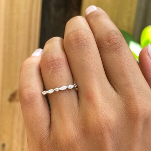Beautiful Marquise Wedding Band. Half Eternity Band Ring. Stackable Ring. Silver Wedding Band. Marquise Ring. Art Deco Wedding Band.
