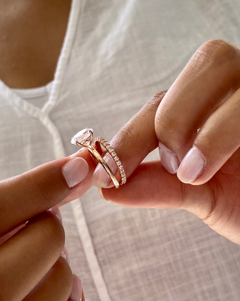 2 Carats Rose Gold Oval Ring. Wedding Ring Set. Rose Gold Ring Set. Oval Engagement Ring. Full Eternity Band. Wedding Bands. Wedding Rings. image 10