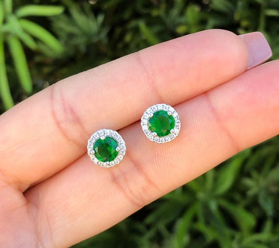 Emerald halo earrings deals