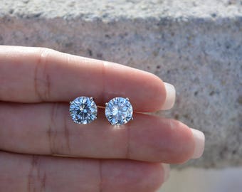 Sterling Silver 7mm Stud Earrings. High Quality Round Cz Stud Post Earrings.