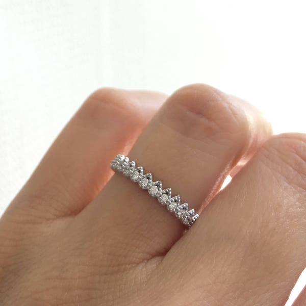 Sterling Silver Eternity Ring. Teardrop Band Ring. Silver Wedding Band. Fine Cz Eternity Band Ring. Silver Stackable Rings. Stacking Rings.