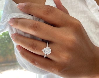 3.0 Carats Pear Shaped Engagement Ring. Diamond Simulant. Promise Ring. Sterling Silver Solitaire Ring. 3.5 Ctw Pear Cut Ring. Teardrop Ring