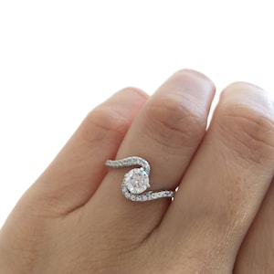 Sterling Silver Swirl Ring. Swirl Engagement Ring. Fine Quality Cz Promise Ring. Spiral Ring. Sterling Silver Rhodium Plated Wedding Ring.