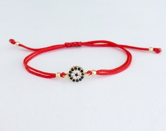 Bracelet Evil eye. Bracelet de protection. Bracelet de bonne chance. Bracelet en chaîne mauvais œil. Mauvais œil rouge, brune ou noire en argent bracelet de chaîne.