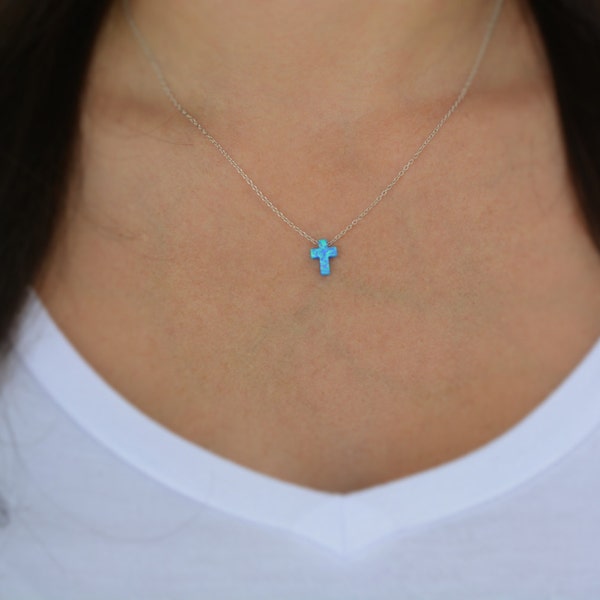 Sterling silver mini opal cross necklace. Sterling silver gold plated opal necklace. Mini cross opal necklace. Small cross necklace.