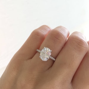 Oval Cut Engagement Ring. Sterling Silver Half Eternity Band. Oval Engagement Ring. Promise Ring. Solitaire Ring. Silver Wedding Ring.