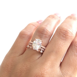 Wedding Ring Set. Rose Gold Oval Engagement Ring Set. Stacking Rings. Rose Gold Wedding Rings. Anniversary Rings. Rose Gold Rings. image 1
