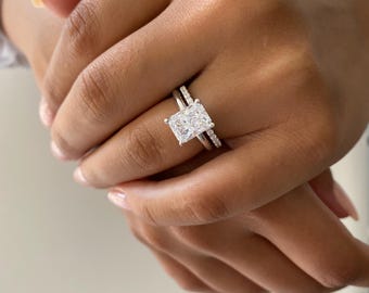 3 Carats Beautiful Radiant Cut Wedding Ring Set. Half Eternity Band. 3.5 ctw Wedding Ring Set. Sterling Silver Bridal Rings. Engagement Ring