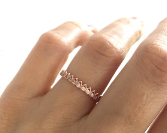 Rose Gold Mini Crown Band Ring. Rose Gold Eternity Ring. Eternity Band. Stacking Ring. Rose Gold Stackable Ring. Fine Cz Rose Gold Ring.