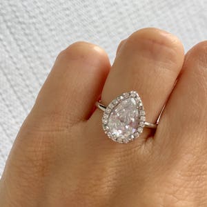 Sterling Silver Pear Halo Ring. Classic Pear Engagement Ring. Teardrop High Quality Cz Diamond Ring. Wedding Ring. Top Quality Cz Ring. image 1