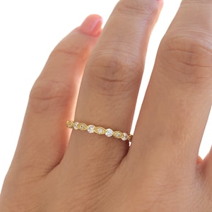 Gold Eternity Ring. Sterling Silver Gold Plated Art Deco Band. Wedding Band. Vintage Ring. Marquise Ring. Stackable Band. Stacking Ring.