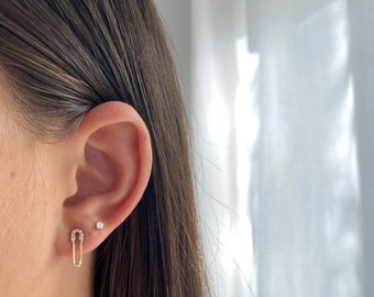 14K Rose Gold Safety Pin Earrings. Diamond Safety Pin Stud