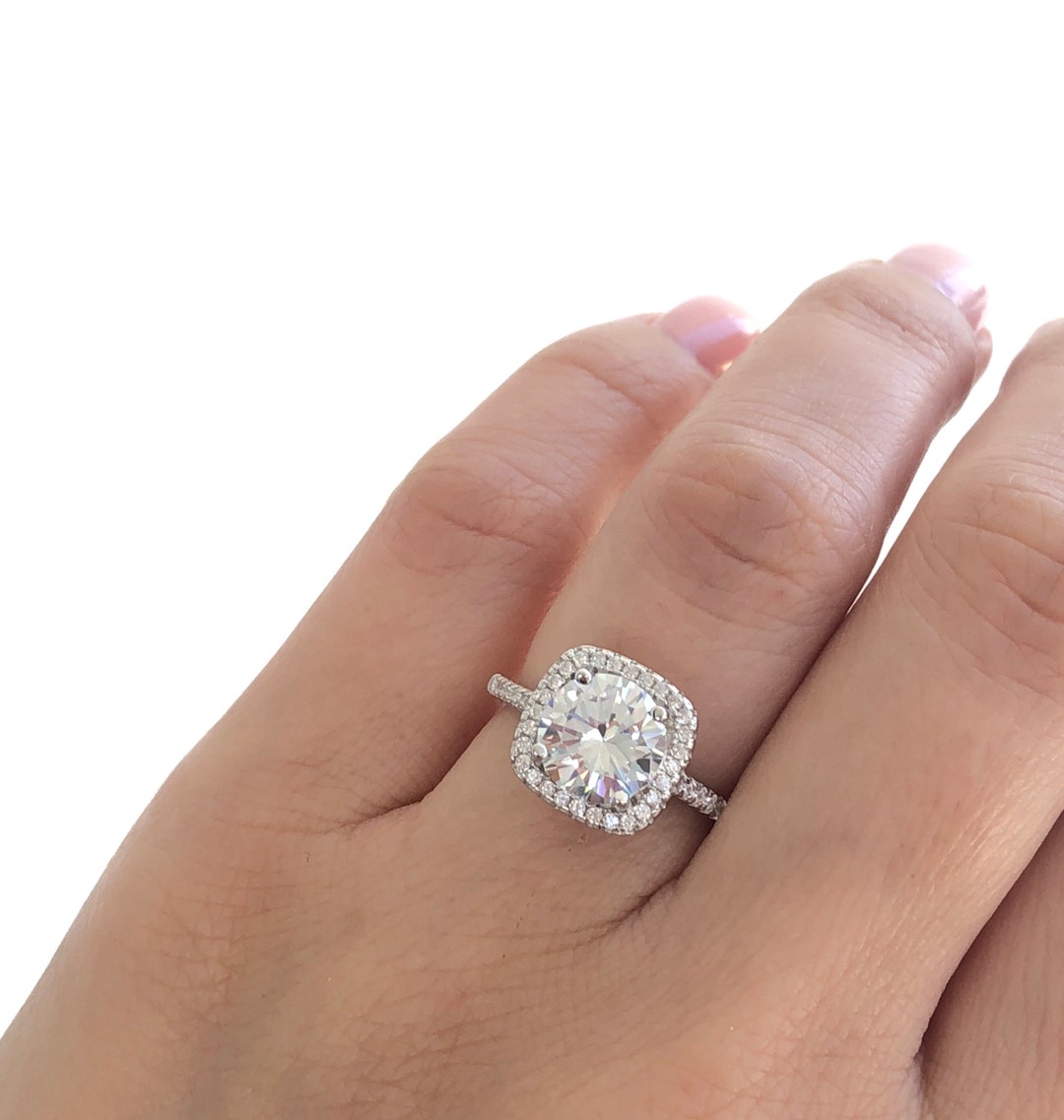 2 Ct Round Halo Engagement Ring. Sterling Silver High Quality Cz Engagement Ring. Promise Ring
