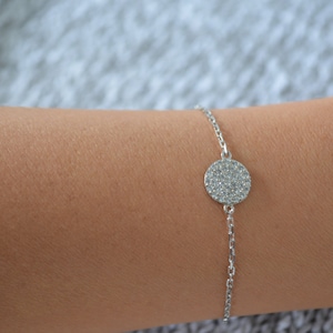 Pave disc bracelet. Cz pave disc bracelet. Sterling silver pave disc bracelet. Gold plated pave disc bracelet.