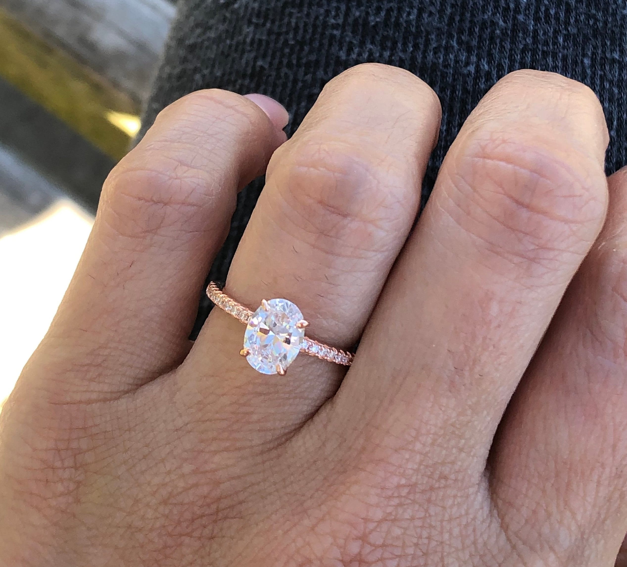 Rose Gold Oval Engagement Ring. 1 Ct Oval Cut Engagement Ring