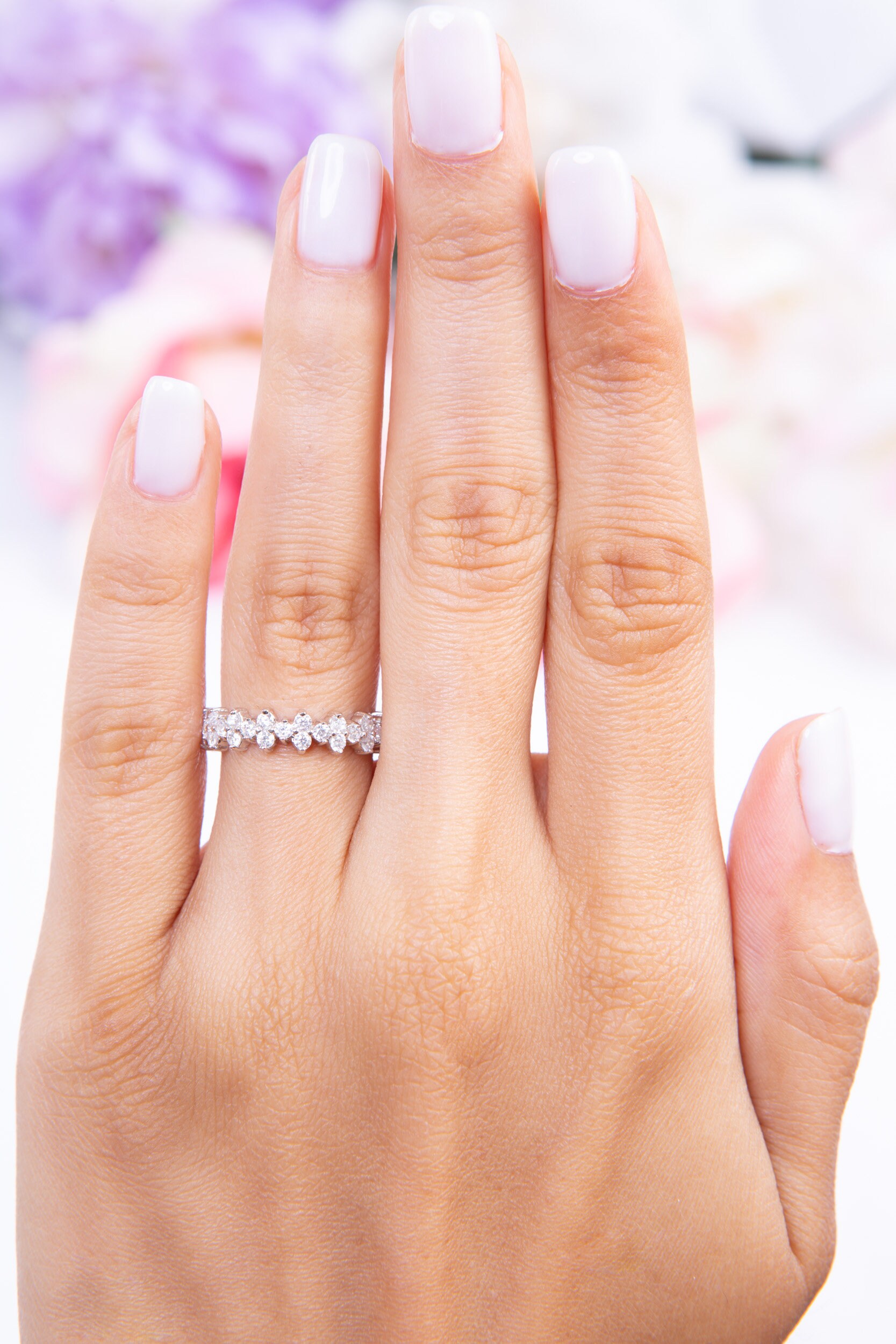 2.49 Ctw Diamond Simulant Flower Ring. Full Eternity Ring