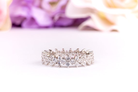 2.49 Ctw Diamond Simulant Flower Ring. Full Eternity Ring