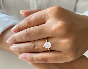 2 Carats Pear Cut Engagement Ring. Teardrop Wedding Ring. Rose Gold Solitaire Ring. Promise Ring. Pear Shaped Engagement Ring. Wedding Ring.