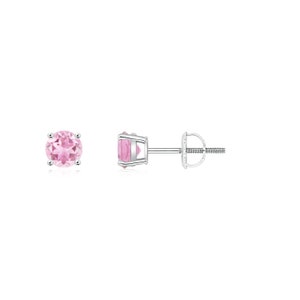 3mm Pink Stud Earrings. October Birthstone Earrings. Sterling Silver Stud Earrings. Round Basket Small Studs. Tiny Pink Tourmaline Studs.