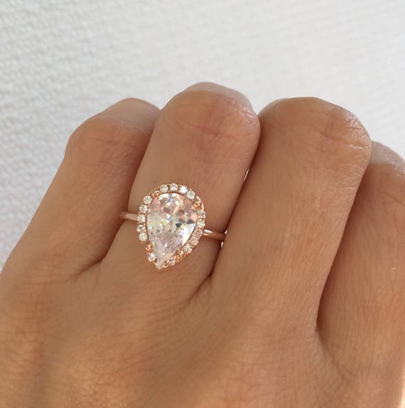 Rose Gold Classic Pear Shape Ring. Rose Gold Teardrop Ring. 