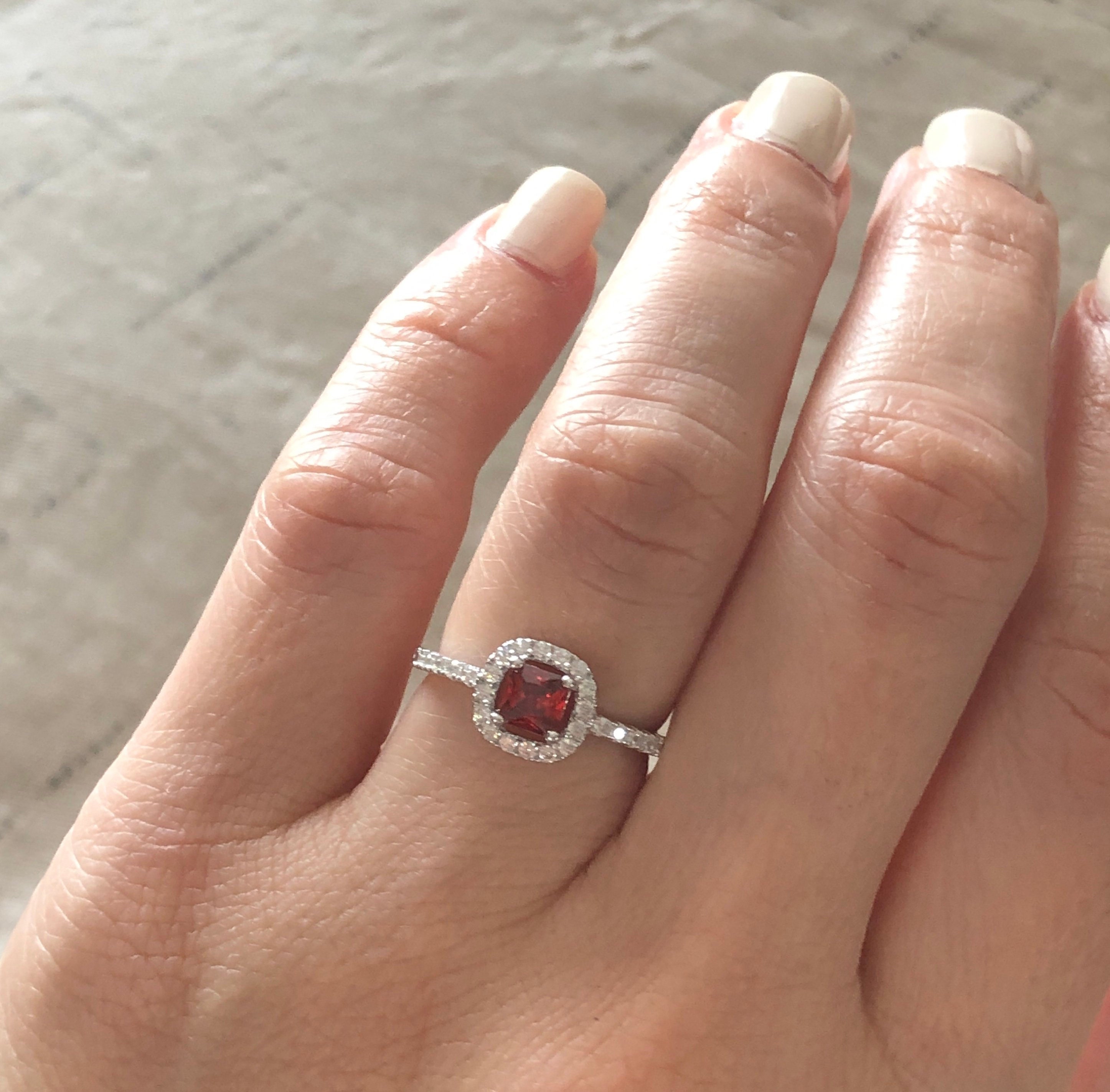 Custom Two-tone Three Stone Garnet And Diamond Engagement Ring #103007 -  Seattle Bellevue | Joseph Jewelry