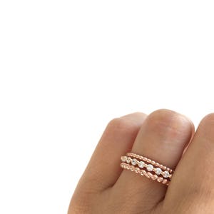 Rose Gold Eternity Band Ring And Beaded Ring Set. Stacking Rings. Rose Gold Stackable Rings. Wedding Bands Packed In A Luxury Gift Box. image 4