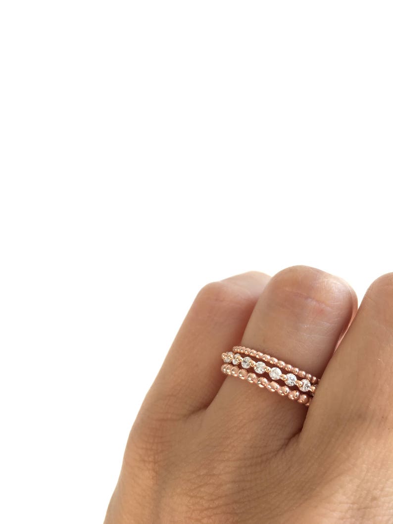 Rose Gold Eternity Band Ring And Beaded Ring Set. Stacking Rings. Rose Gold Stackable Rings. Wedding Bands Packed In A Luxury Gift Box. image 4