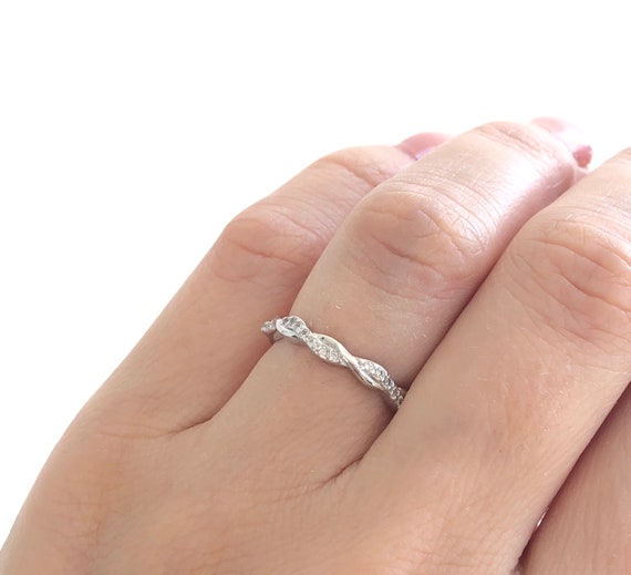 Stackable October Ring Rhodium on Sterling Silver Rope Band Stackable October Ring Rhodium on Sterling Silver Rope Band