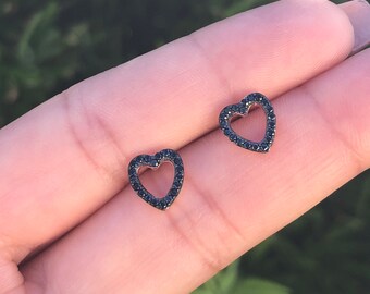 ●SCALETTO● SETSilver925 SDJ001 Mini Black Heart Earrings Small Heart Earrings. Heart Stud Earrings. Black CZ Earrings