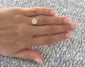 Disc ring. Cz pave silver disc ring. Stackable disc ring. Cz gold disc ring. Cz rose gold stackable pave disc ring. Stackable heart rings.