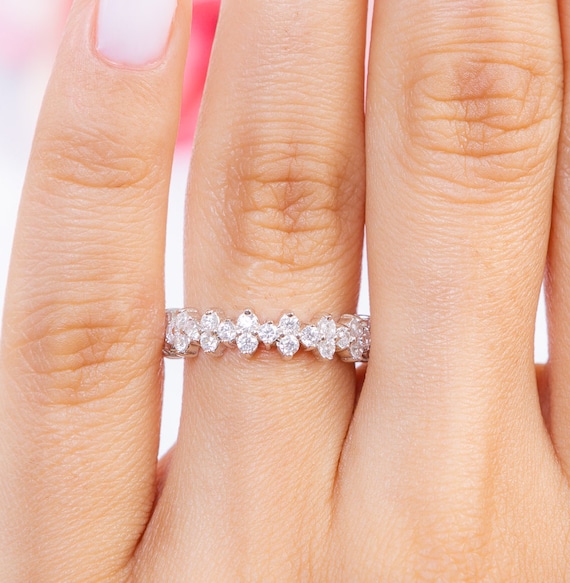 2.49 Ctw Diamond Simulant Flower Ring. Full Eternity Ring. Sterling Silver Flower Band Ring. Stacking Ring. Silver Flower Ring. Wedding Band Etsy